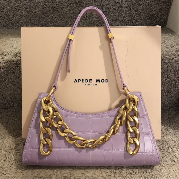 Apede Mod Handbags - Authentic Apede Mod Purple Croc Froggy + Gold Chain
